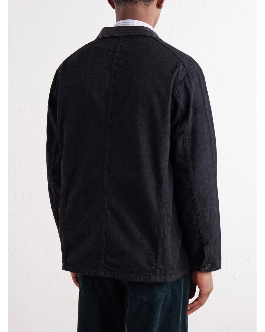 Fullcount Blue Leather-Trimmed Denim Jacket for men