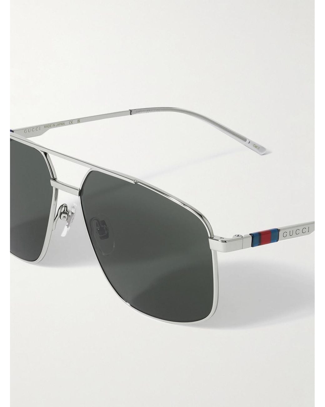 Gucci Gray Double-Bridge Aviator-Style-Tone Metal Sunglasses for men