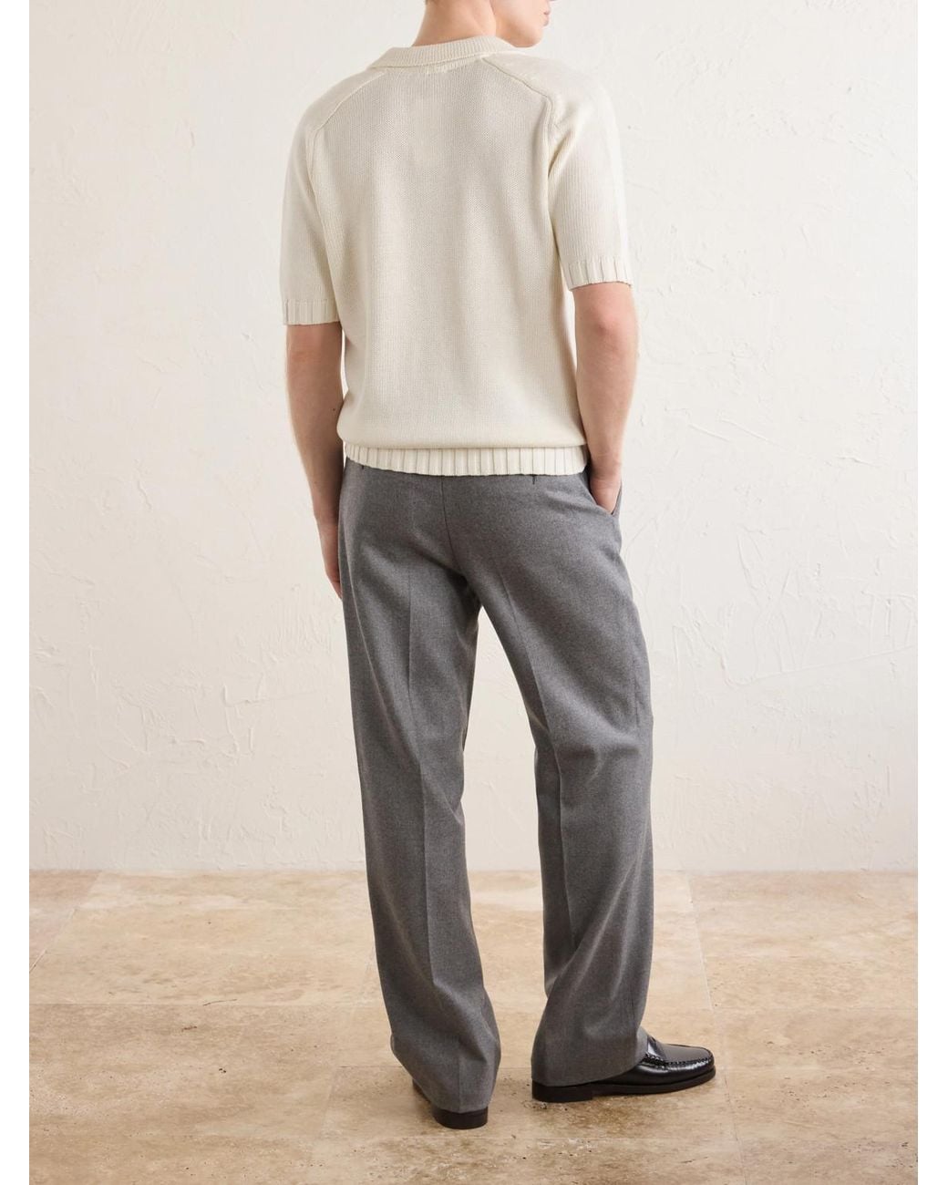 De Petrillo White Knitted Cotton Polo Shirt for men
