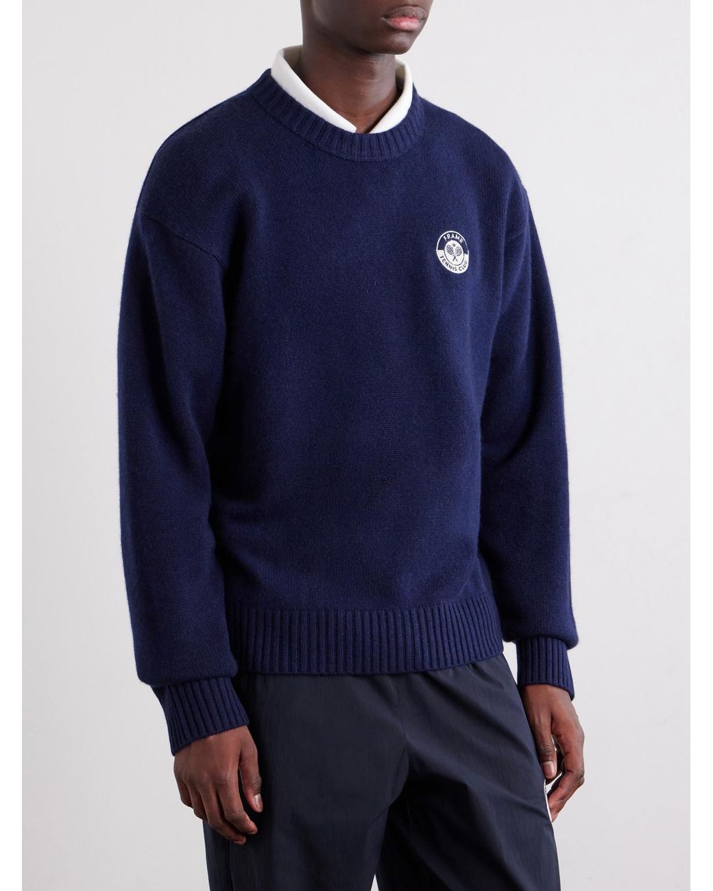 FRAME Blue Logo-Embroidered Cashmere Sweater for men