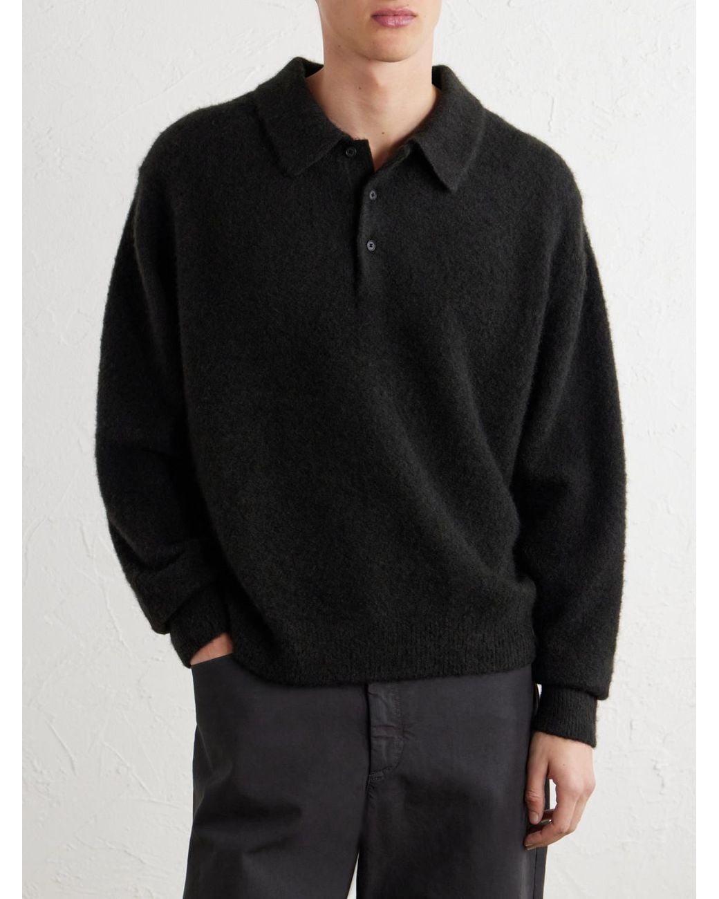 A.PRESSE Black Brushed Cashmere Polo Sweater for men