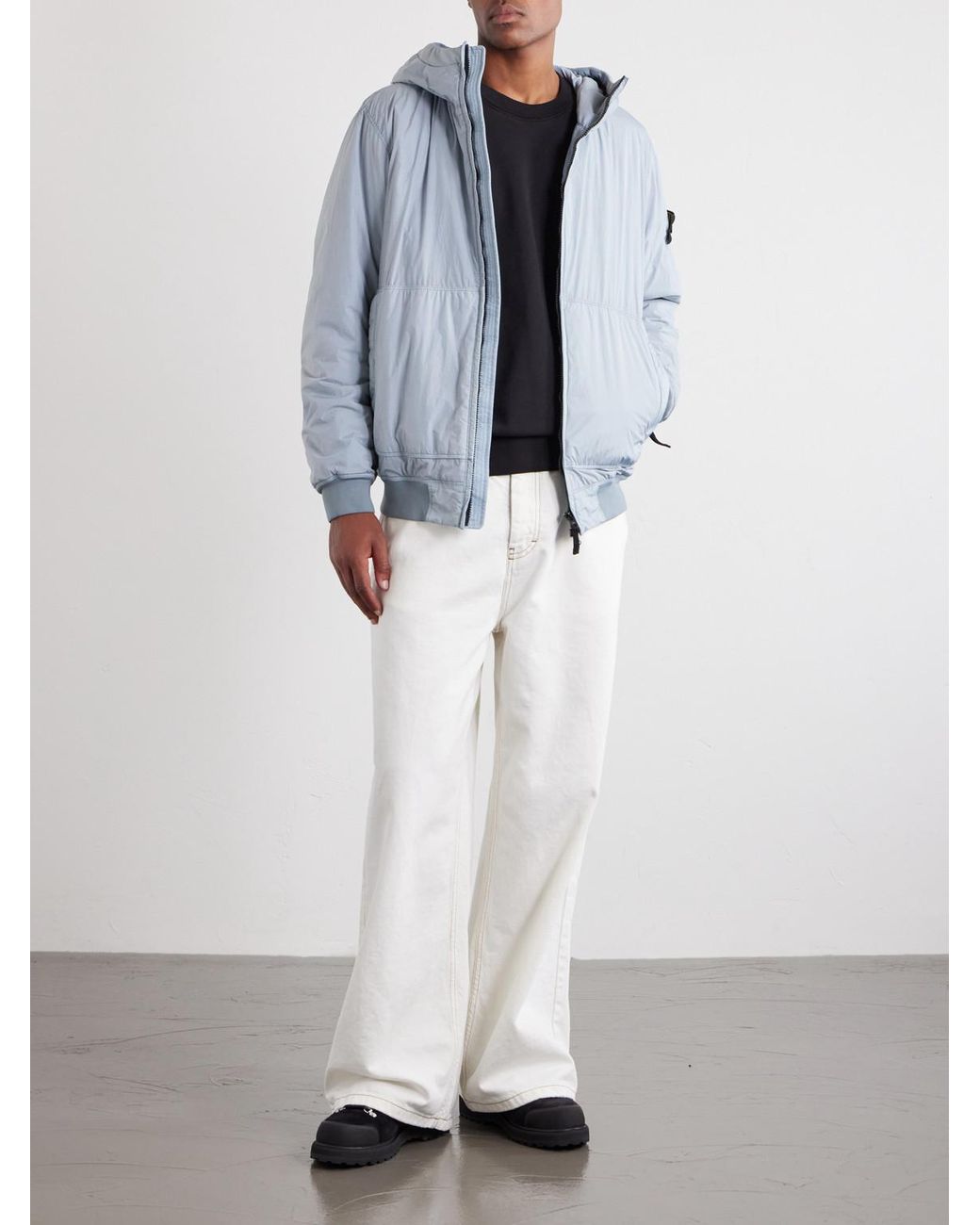 Stone Island Blue Logo-Appliquéd Padded Garment-Dyed Recycled Crinkle Reps Ny Shell Hooded Jacket for men