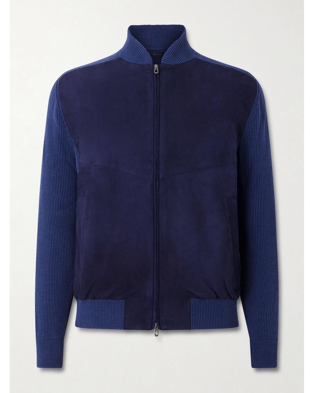 Sease Blue Suede And Ribbed Cotton And Cashmere-blend Bomber Jacket for men