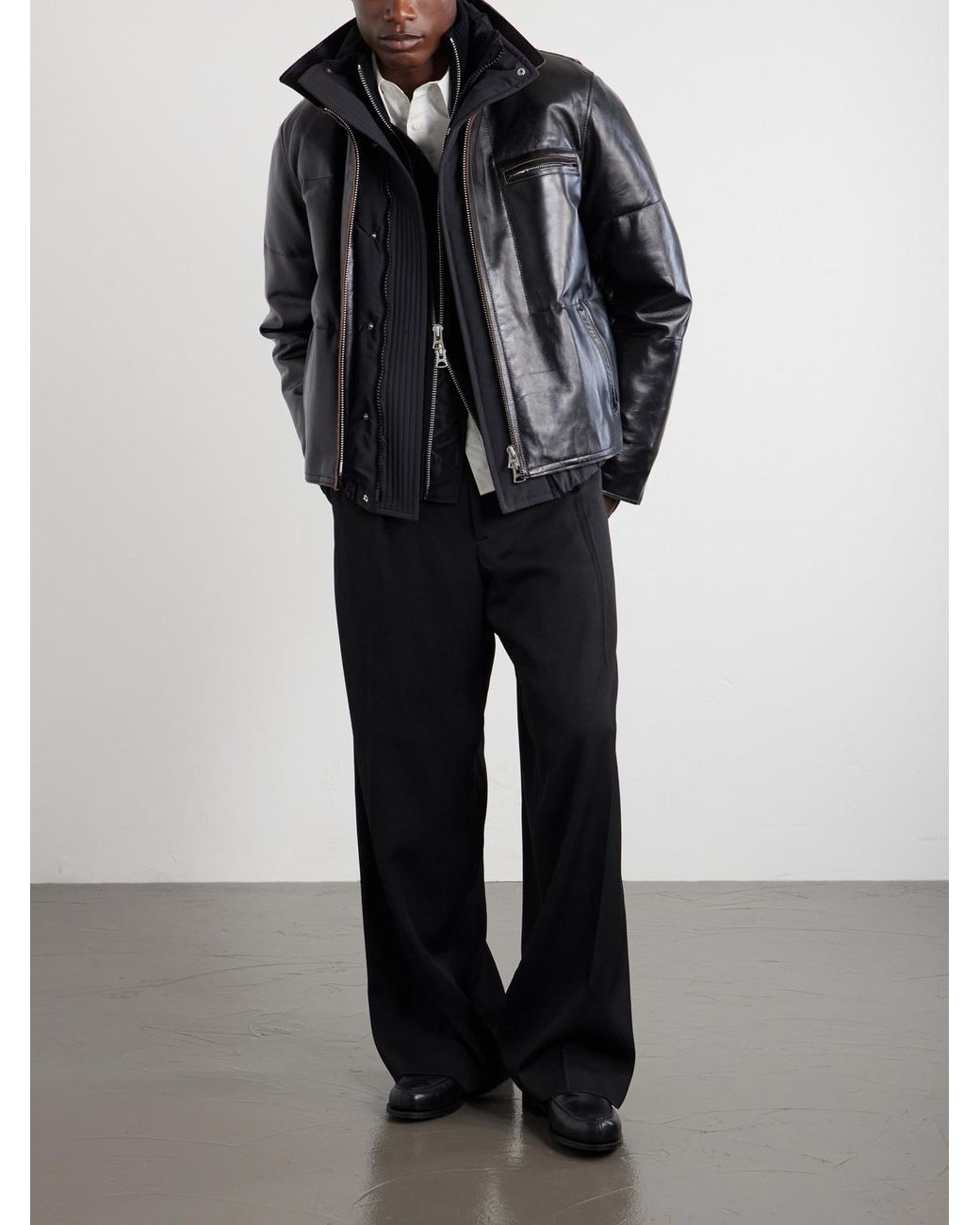Sacai Black Leather Down Jacket for men