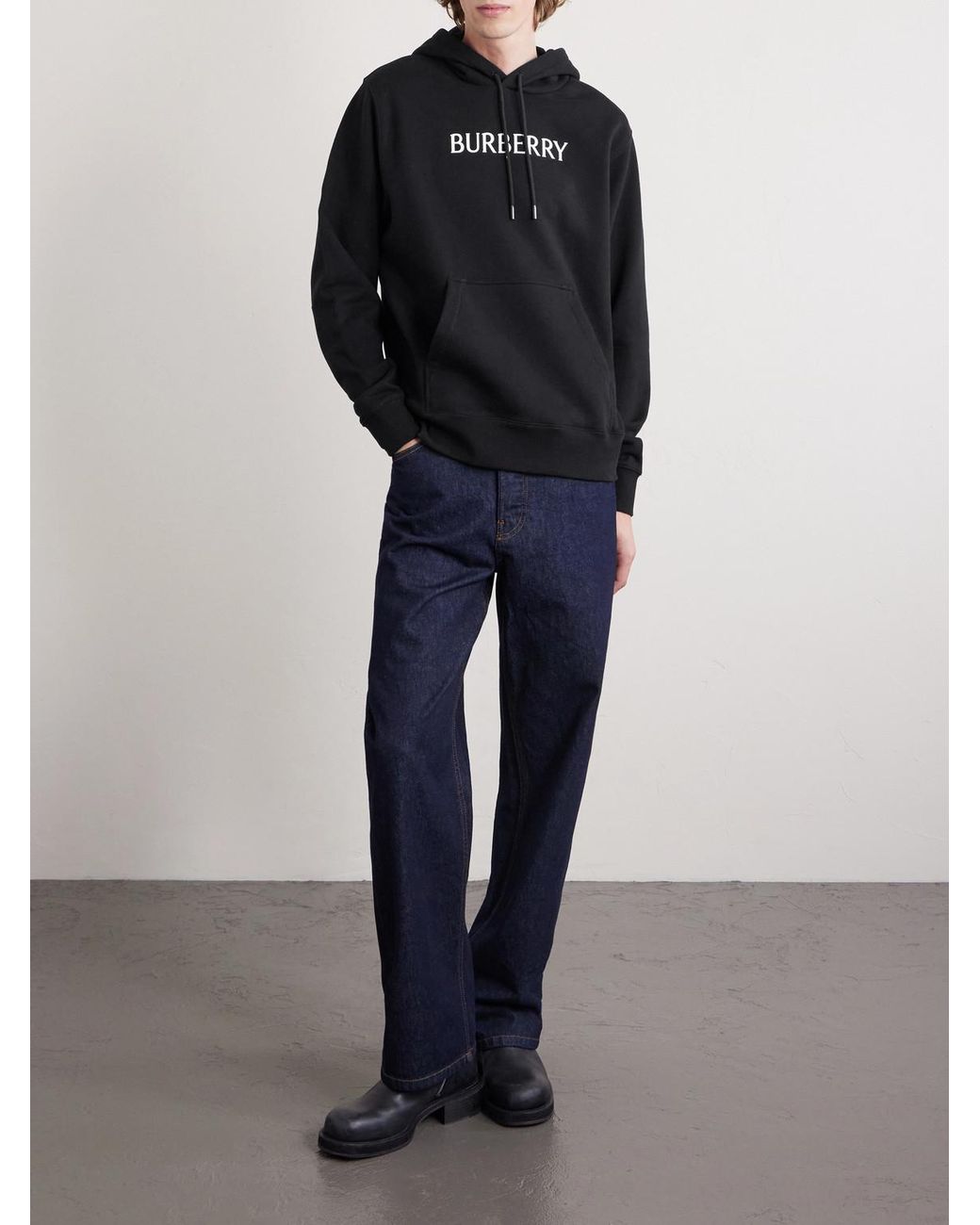 Burberry Black Logo-print Cotton-jersey Hoodie for men