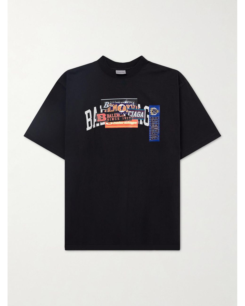 Balenciaga Black Printed Cotton-Jersey T-Shirt for men