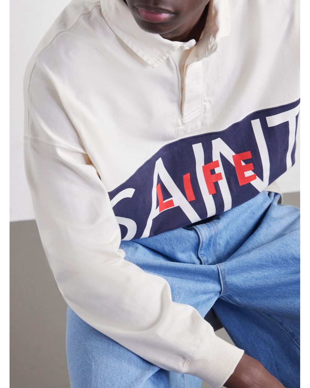 SAINT Mxxxxxx Blue Saint Life Printed Cotton-Jersey Polo Shirt for men