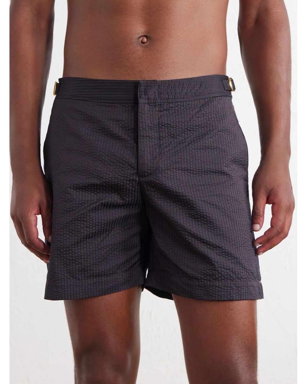 Orlebar Brown Blue Bulldog Straight-Leg Mid-Length Striped Seersucker Swim Shorts for men