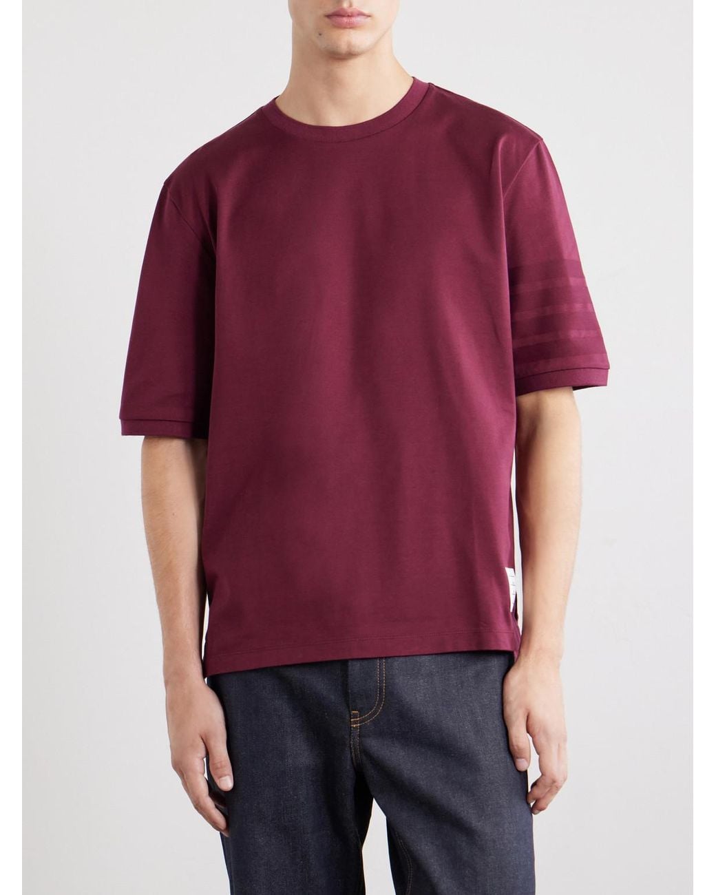 Thom Browne Red Logo-appliquéd Striped Cotton-jersey T-shirt for men