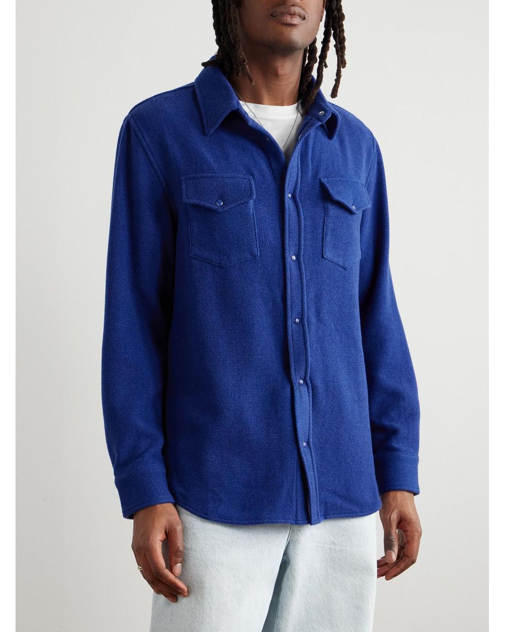 God's True Cashmere Blue Cashmere Shirt for men