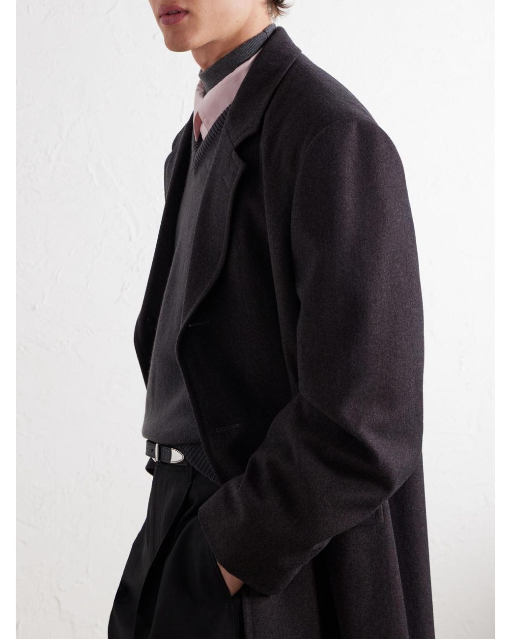 Lemaire Blue Woven Cashmere-Blend Coat for men