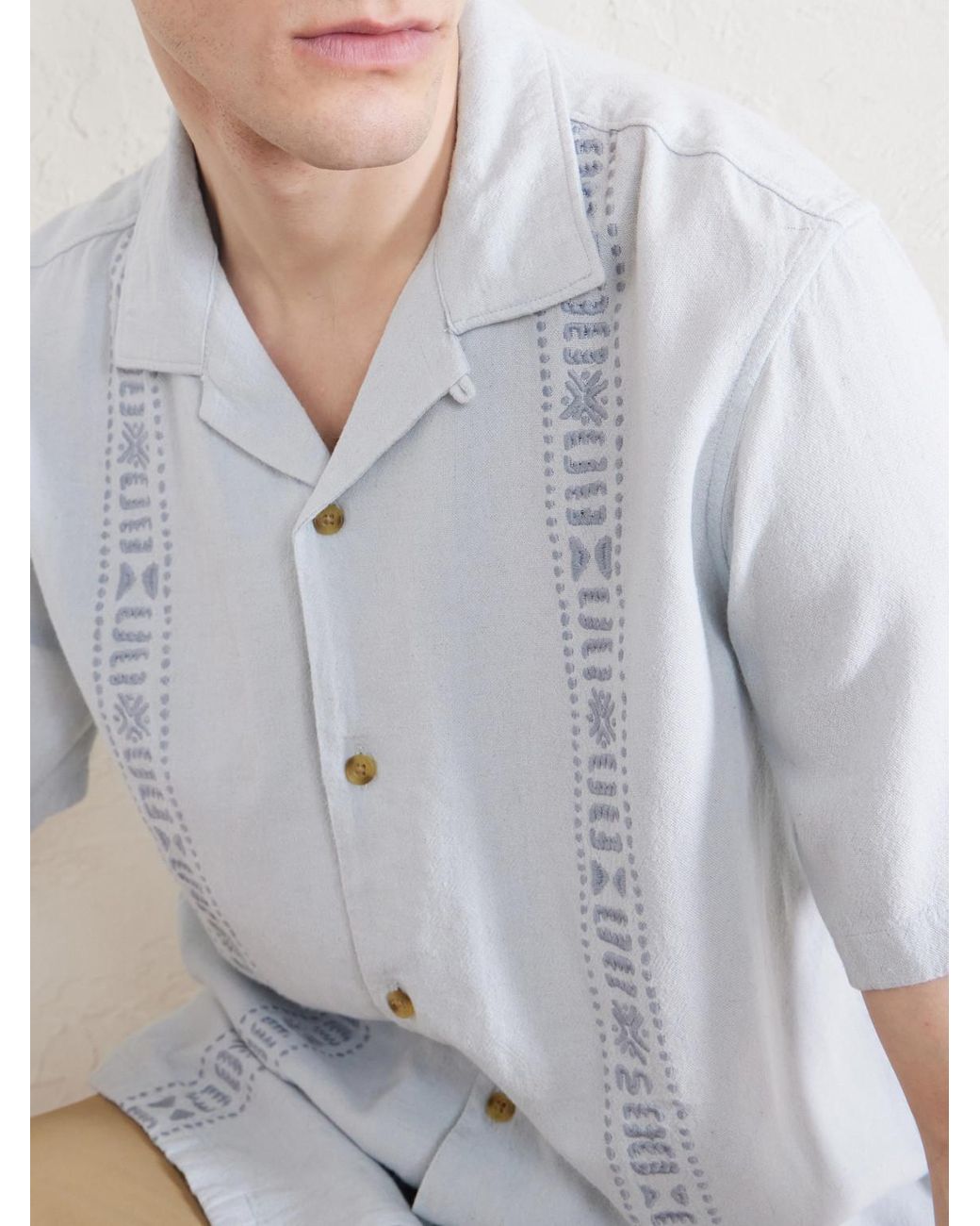 Aimé Leon Dore White Embroidered Linen-Blend Shirt for men