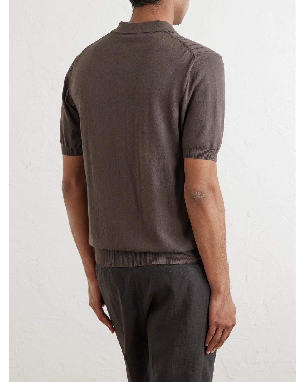 De Petrillo Gray Ribbed Cotton Polo Shirt for men