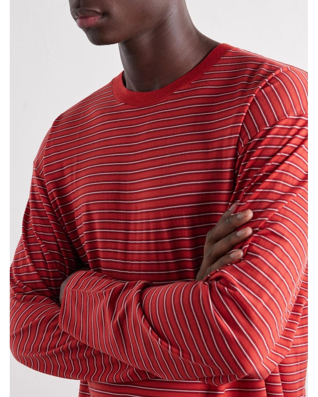 Auralee Red Striped Wool-Jersey T-Shirt for men