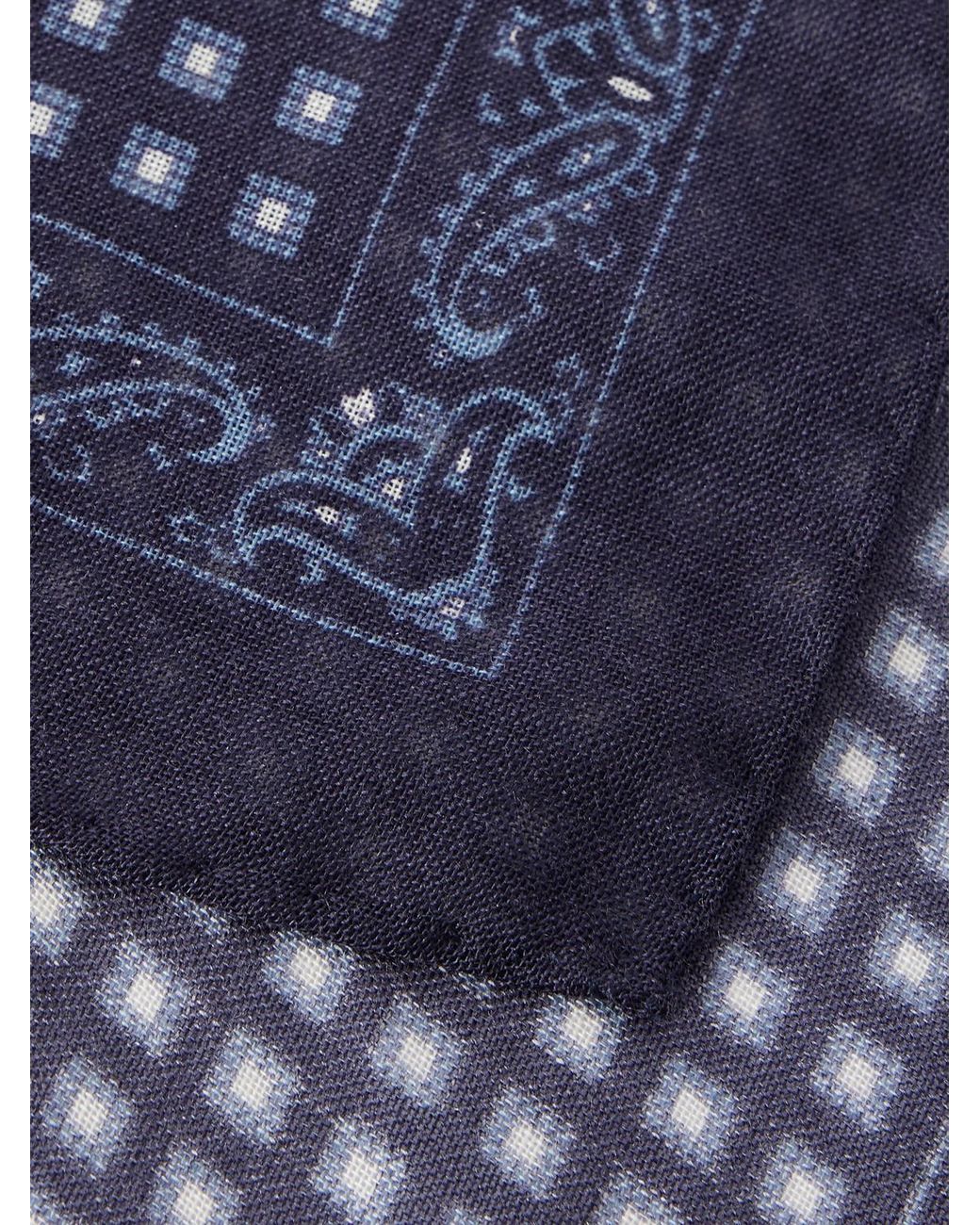 Drake's Blue Paisley-Print Silk And Wool-Blend Challis Pocket Square for men