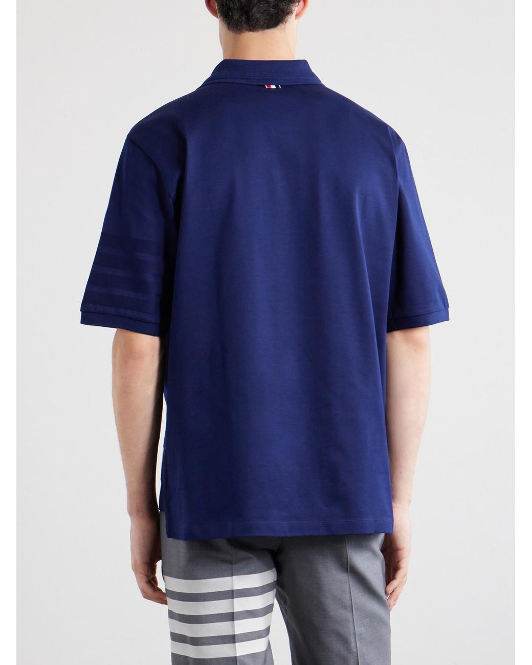 Thom Browne Blue Striped Logo-Appliqué Cotton-Jersey Polo Shirt for men
