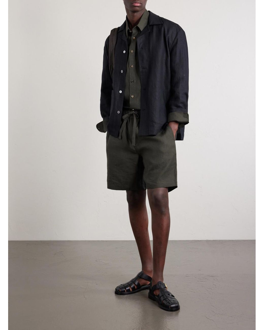 De Bonne Facture Green Traveler Straight-Leg Linen Shorts for men