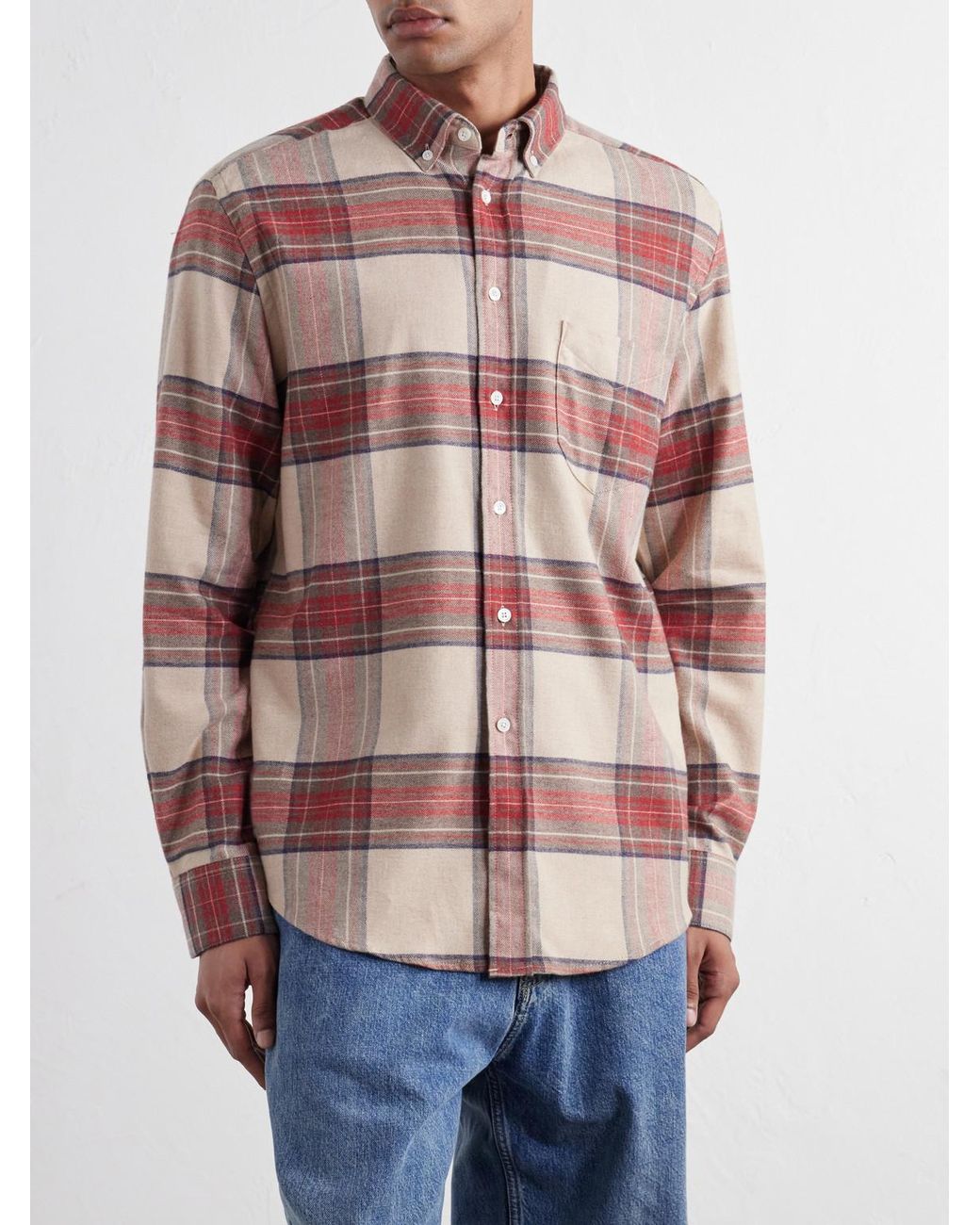 Portuguese Flannel Pink Sabela Checked Cotton-Flannel Shirt for men