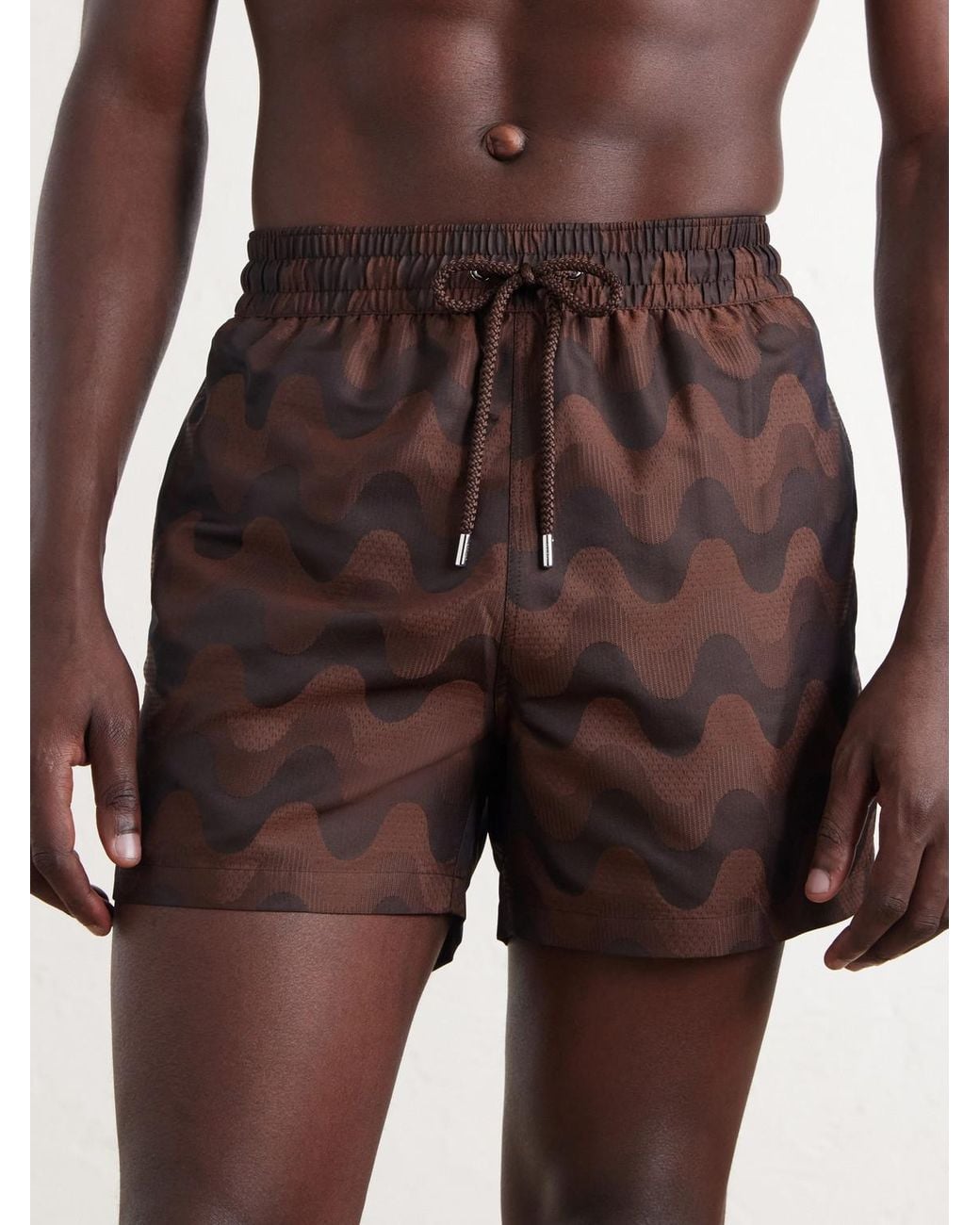 Frescobol Carioca Brown Rio Straight-leg Mid-length Printed Jacquard Swim Shorts for men