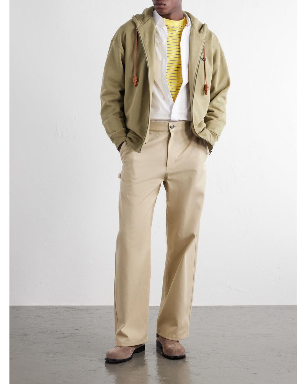 Loewe Natural Anagram-Embroidered Cotton-Jersey Zip-Up Hoodie for men