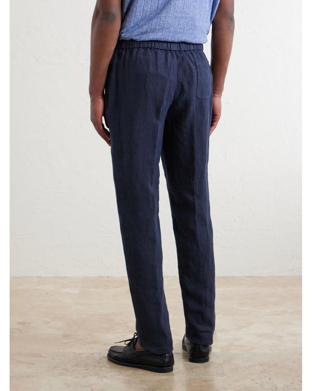 Boglioli Blue Tapered Linen Trousers for men