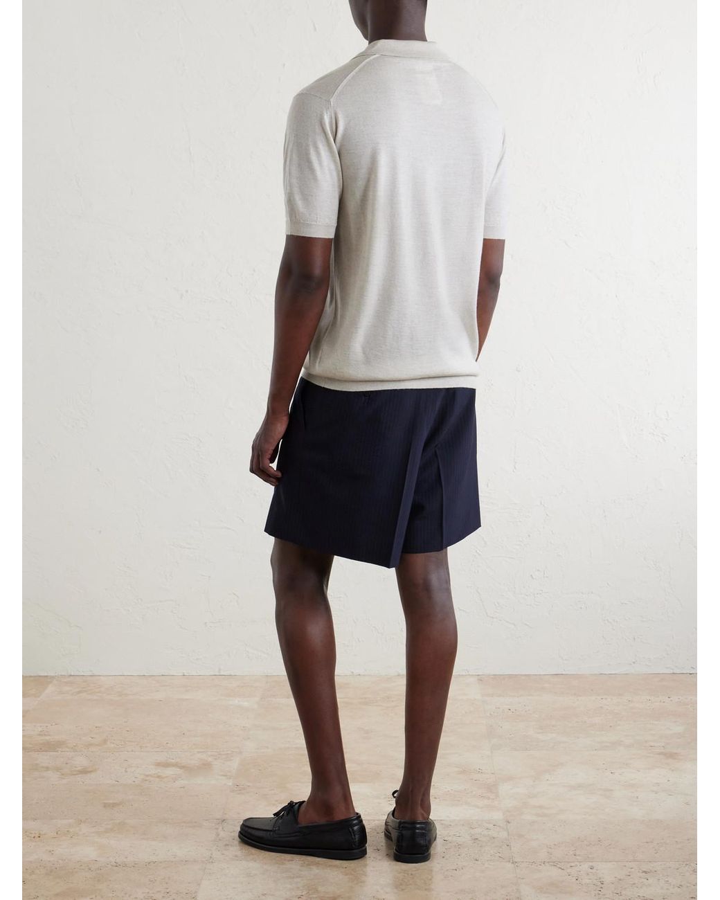 John Smedley White Macloud Knitted Merino Wool Polo Shirt for men