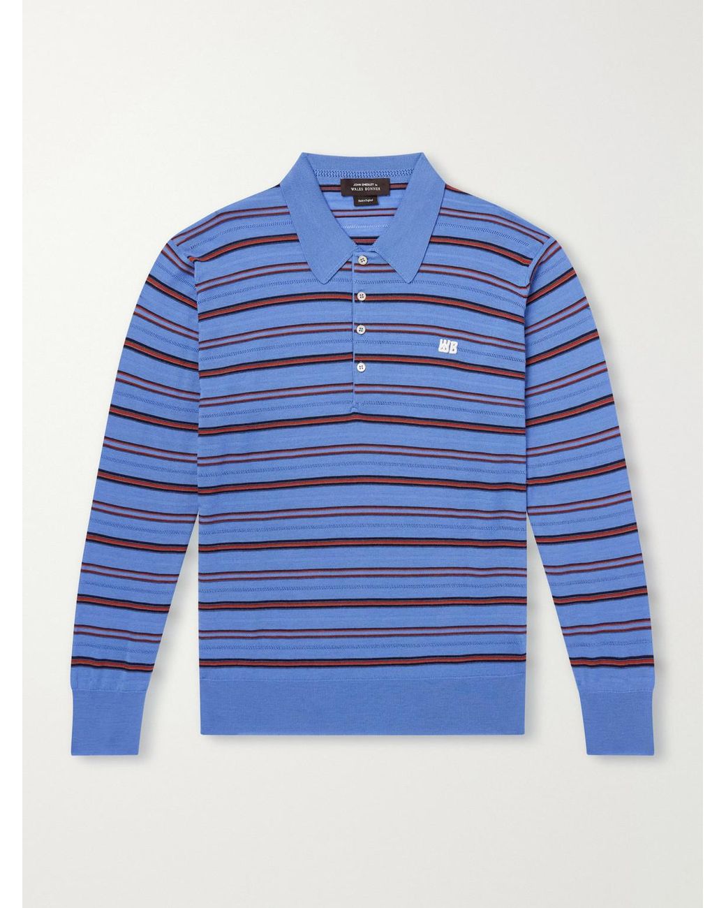 Wales Bonner Blue Beam Striped Wool And Cotton Polo Shirt for men