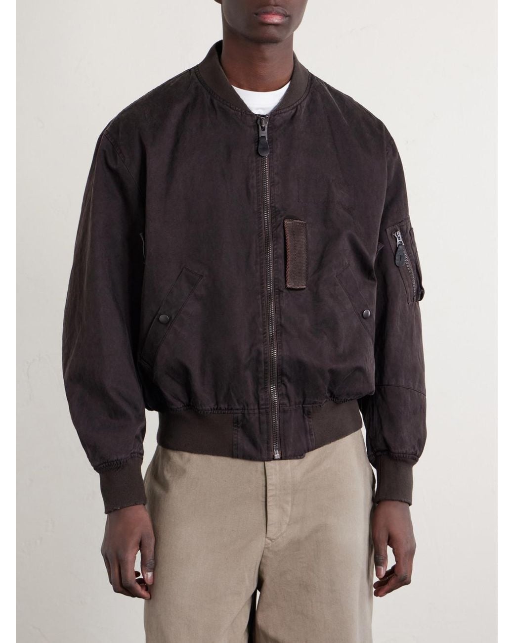 A.PRESSE Black B-15C Cotton And Silk-Blend Bomber Jacket for men