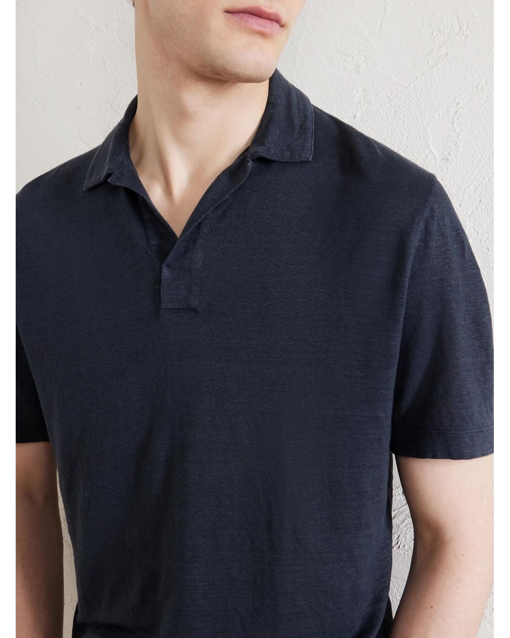 Canali Blue Linen Polo Shirt for men