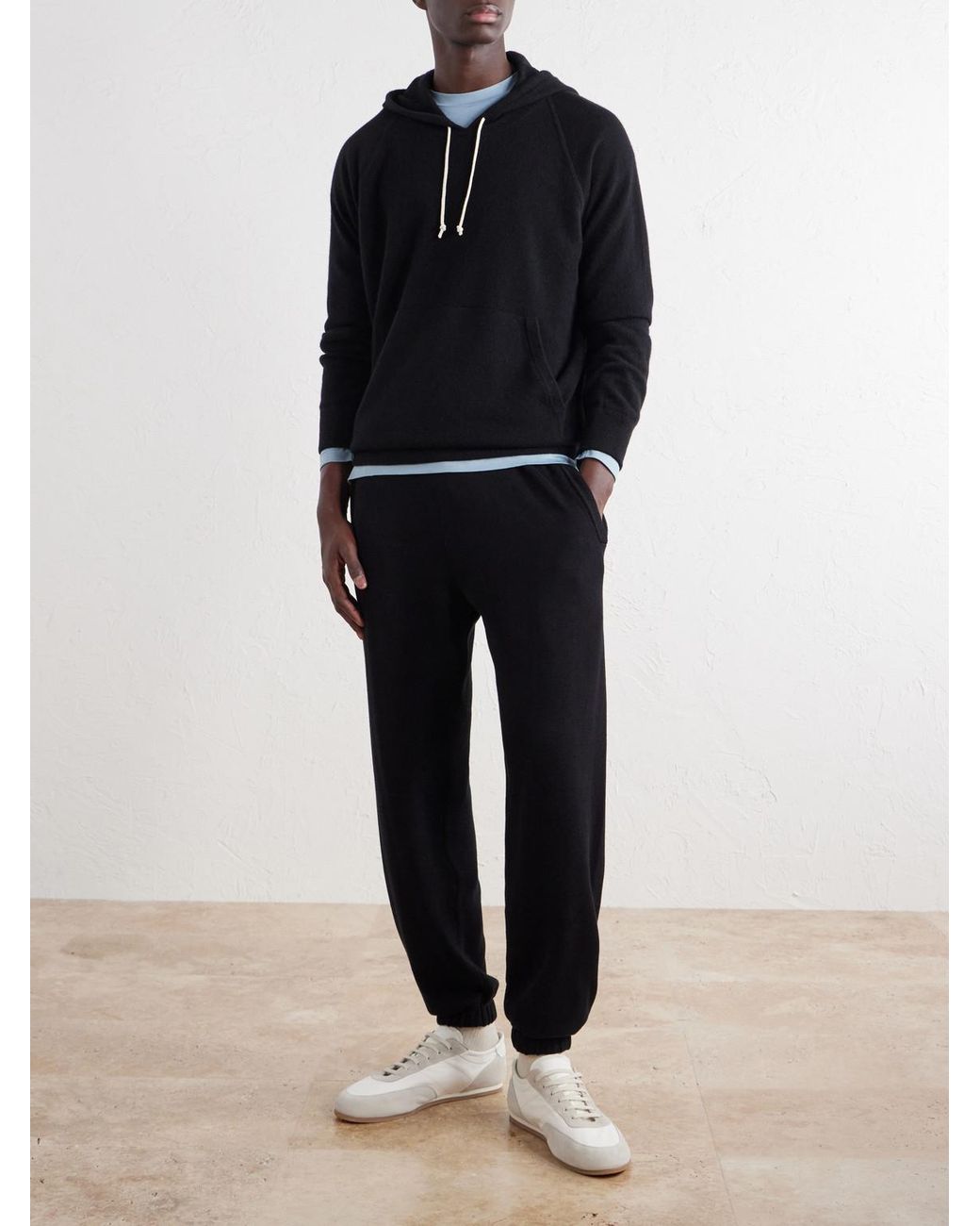 Ghiaia Black Tapered Ribbed Cotton Sweatpants for men