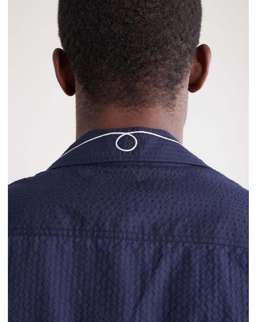 Orlebar Brown Blue Maitan Embroidered Cotton Shirt for men