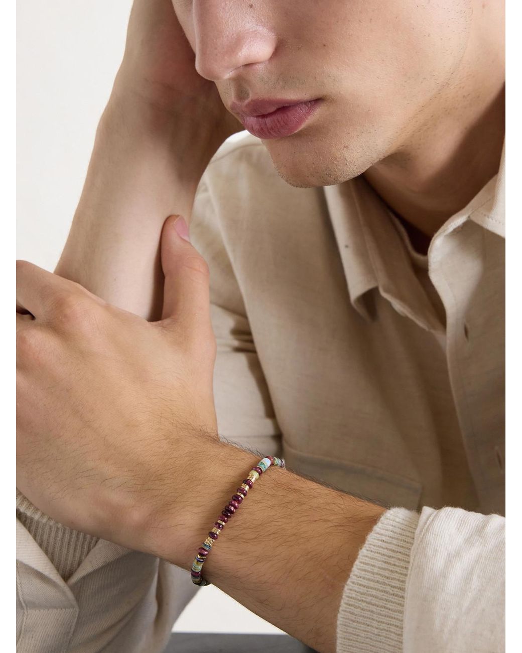 Peyote Bird Natural Cadiz 14-Karat, Opal And Oyster Shell Beaded Bracelet for men