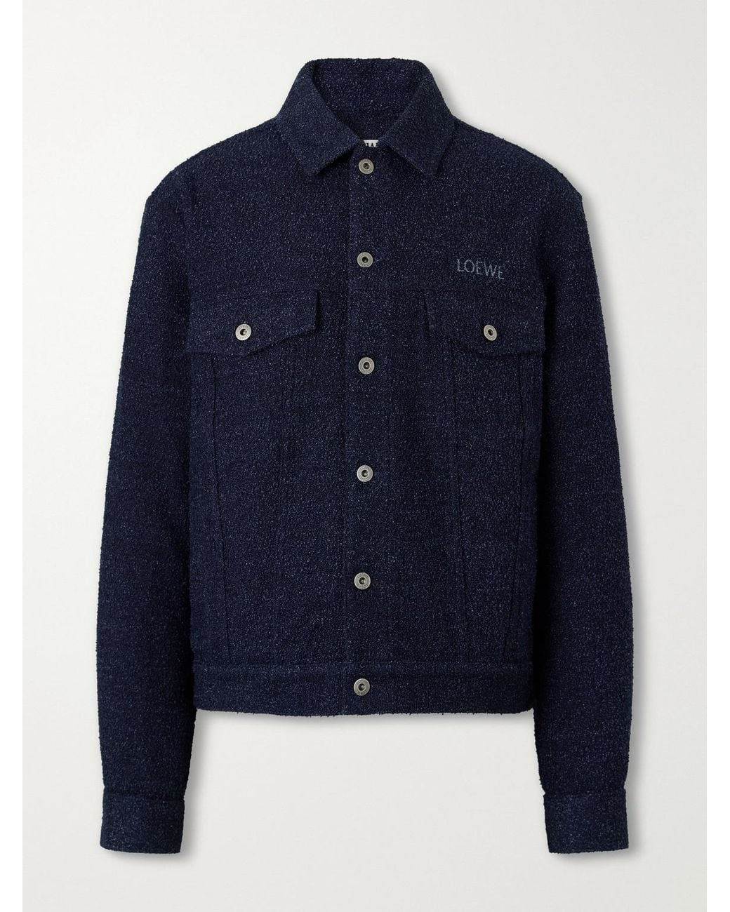 Loewe Blue Logo-Embroidered Textured Denim Jacket for men