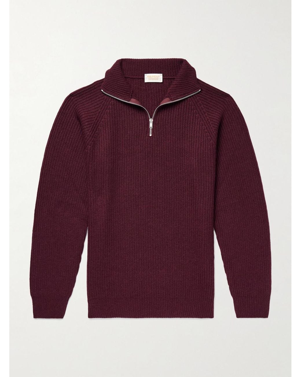 John Smedley Red Ryker Ribbed Recycled-Cashmere And Wool-Blend Half-Zip Sweater for men