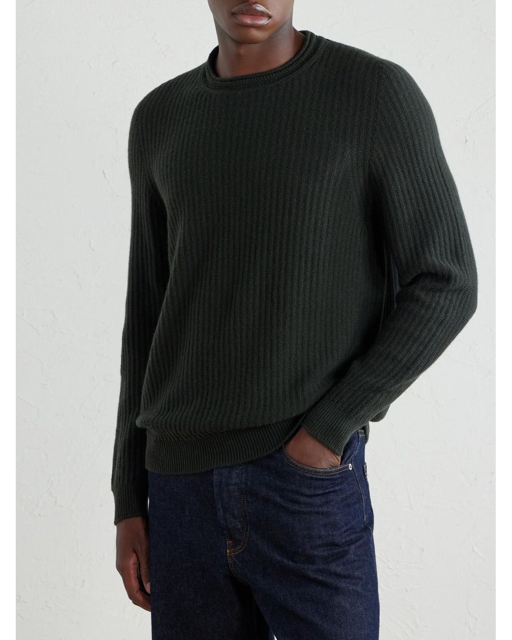 Inis Meáin Black Merino Wool And Cashmere-Blend Sweater for men