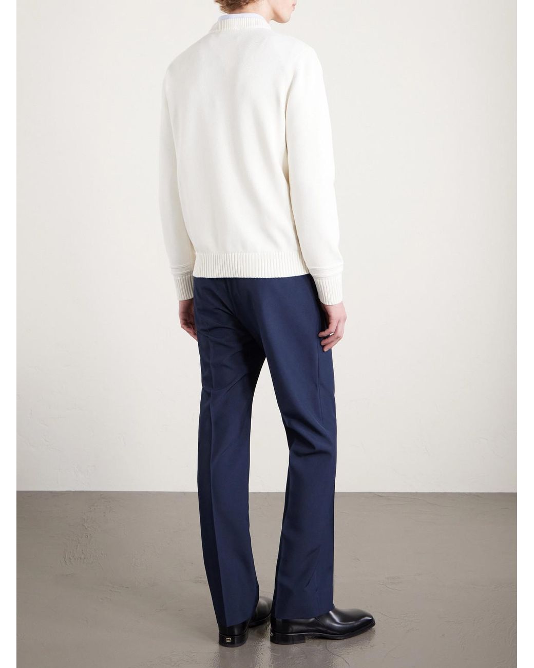 Logo-Intarsia Cotton And Wool-Blend Sweater di Gucci in White da Uomo