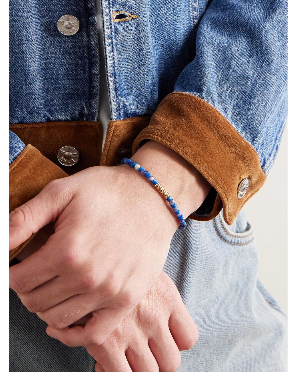 Luis Morais Blue 14-Karat Sodalite Beaded Bracelet for men