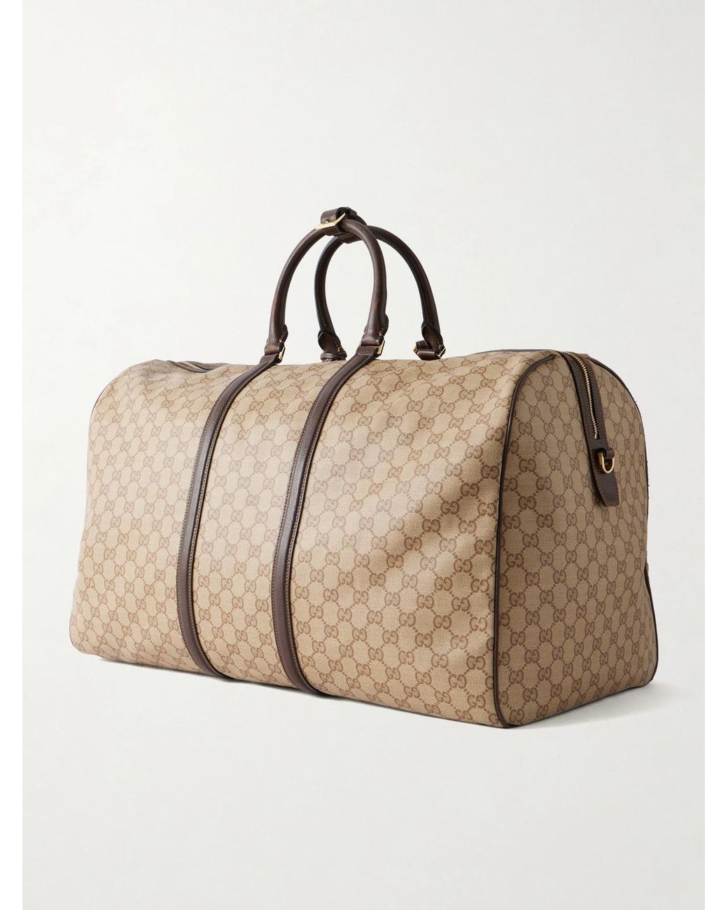 Gucci Natural Essence Classic Leather-Trimmed Coated Canvas-Jacquard Weekend Bag for men