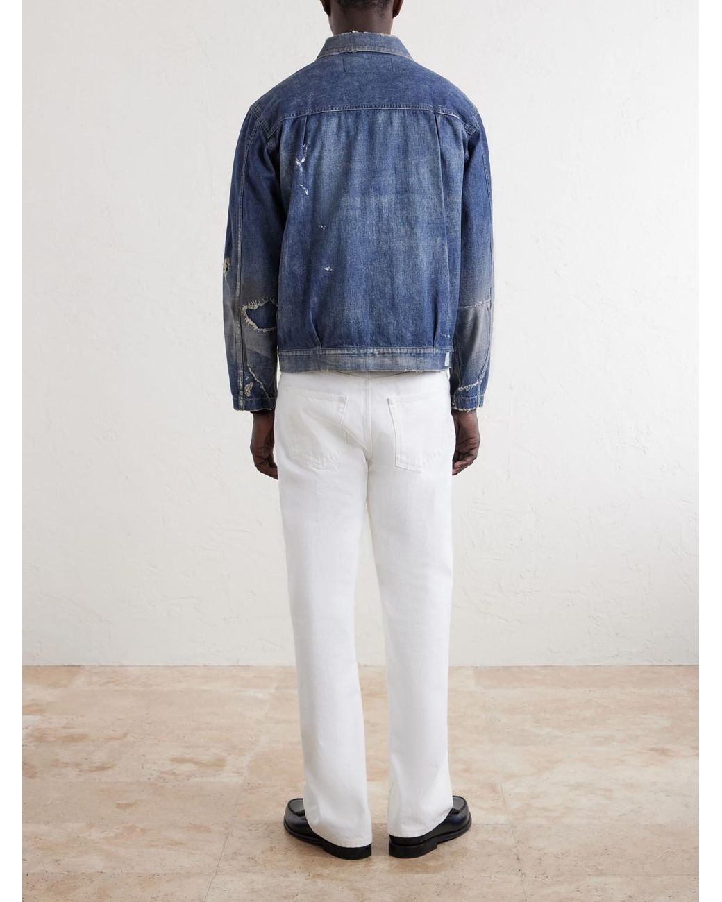Neighborhood Blue Distressed Denim Jacket for men