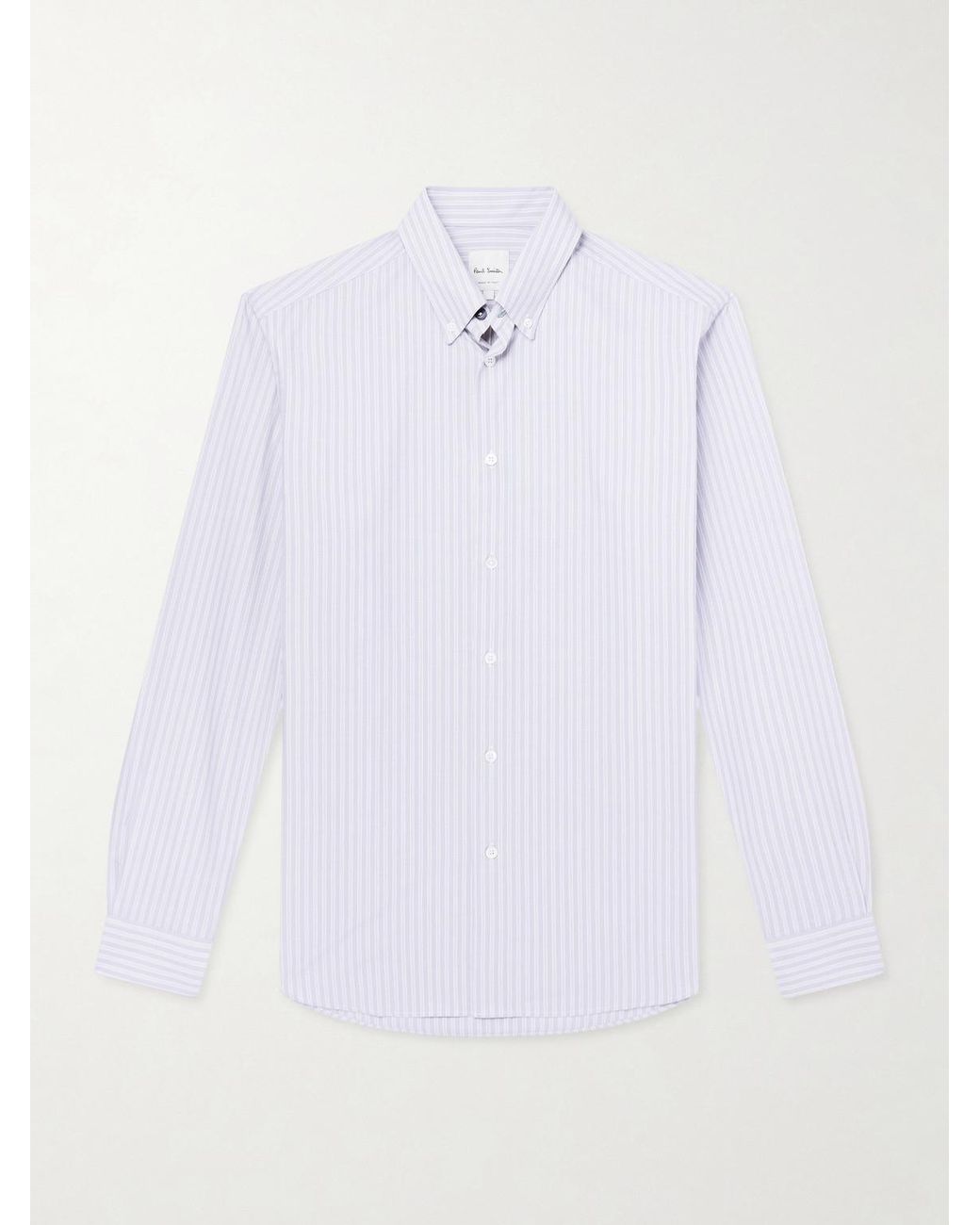 Paul Smith White Button-Down Collar Striped Cotton-Poplin Shirt for men