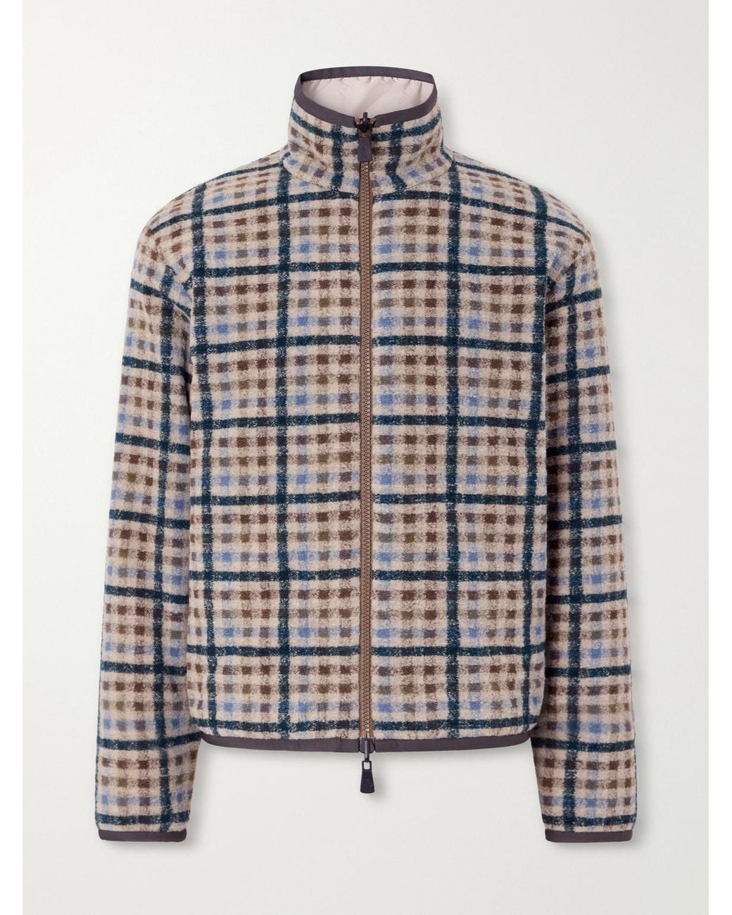 Moncler Gray Reversible Checked Shell-Trimmed Fleece Padded Jacket for men