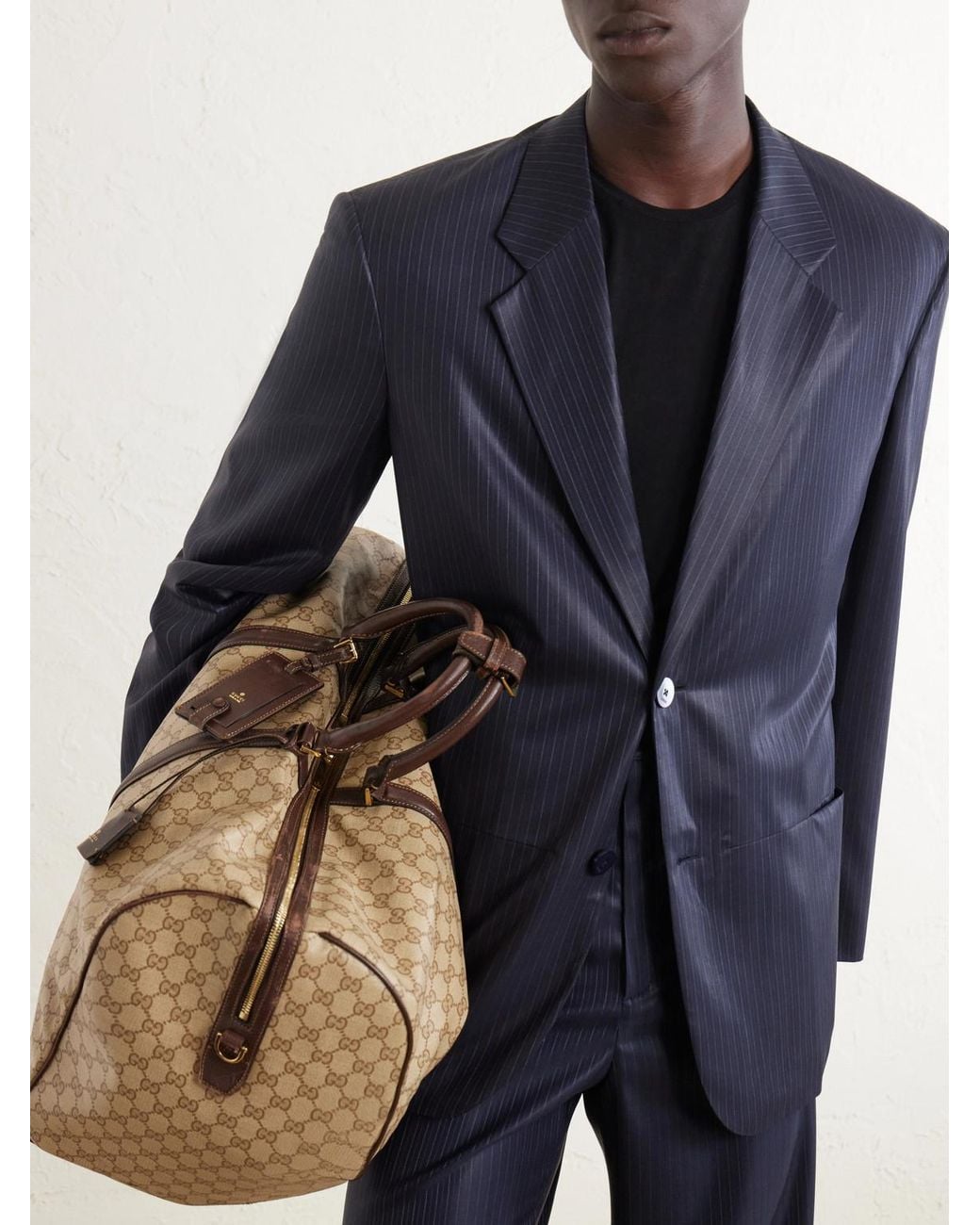 Gucci Natural Essence Classic Leather-Trimmed Coated Canvas-Jacquard Weekend Bag for men