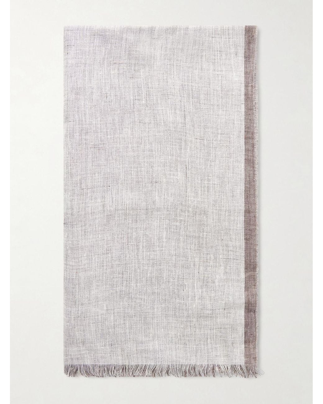 Brunello Cucinelli White Fringed Linen Scarf for men