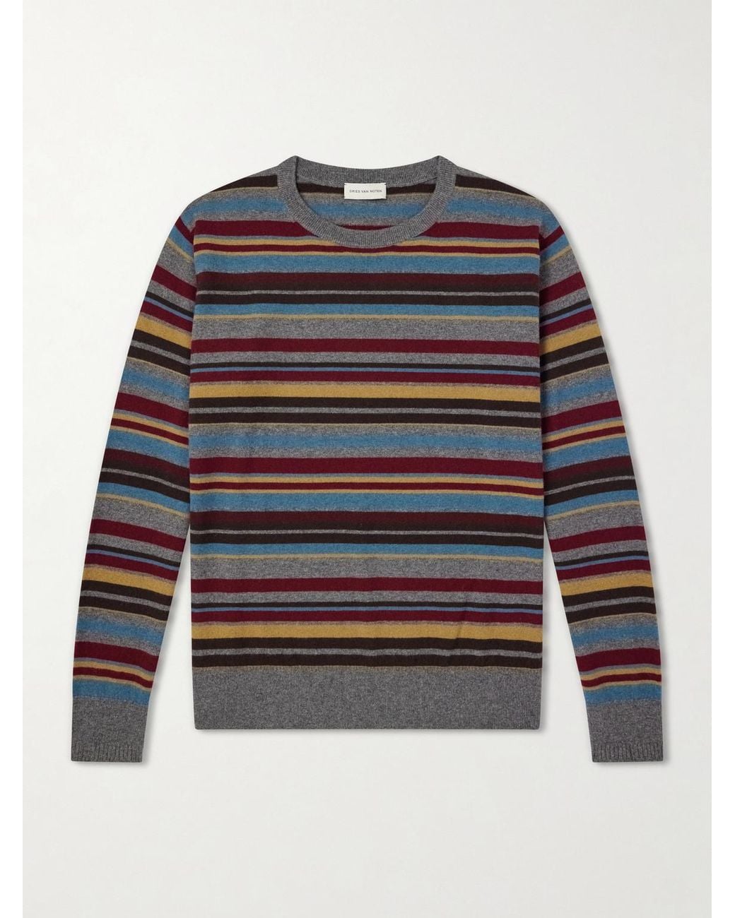 Dries Van Noten Blue Muroli Striped Cashmere Sweater for men