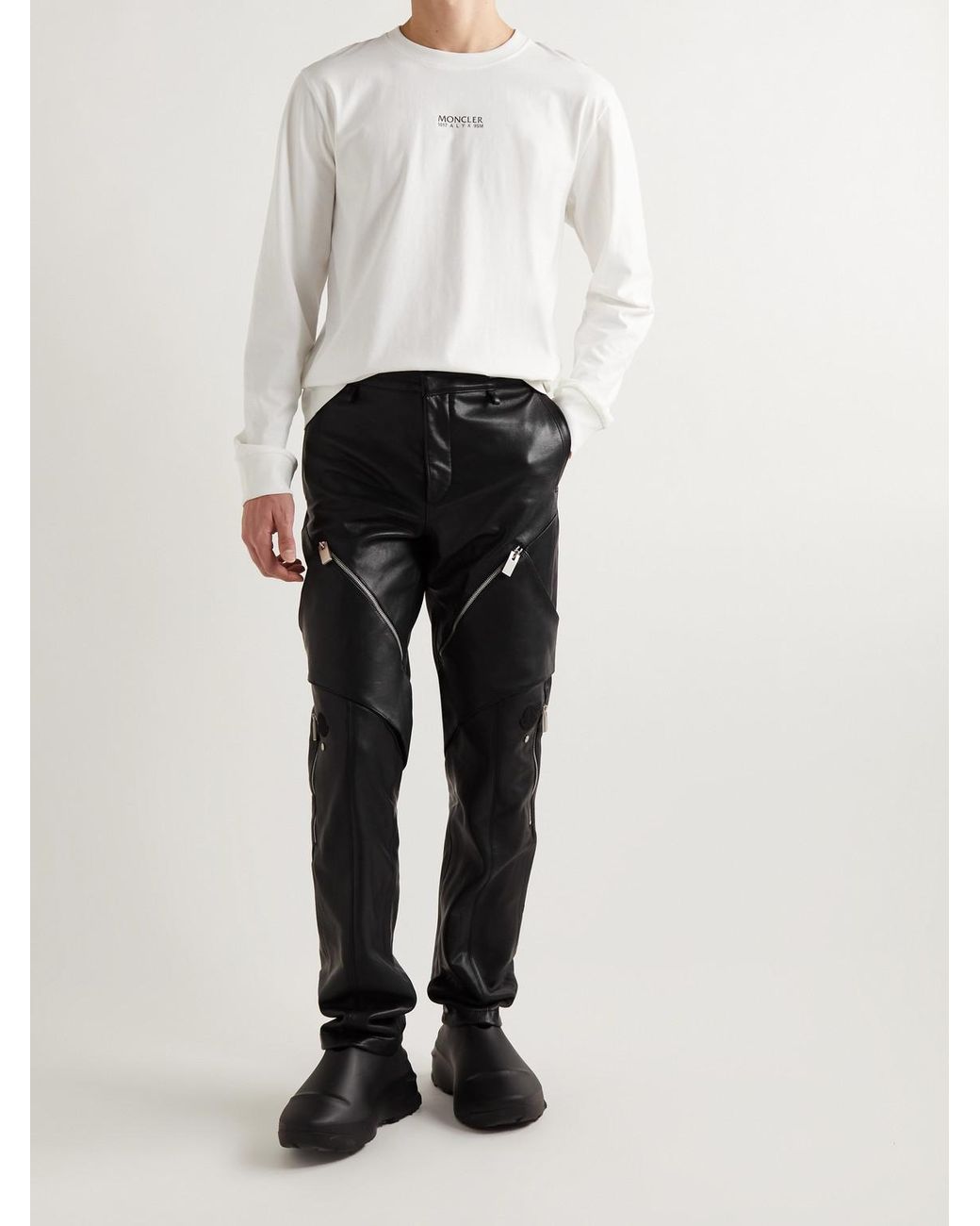 Moncler Genius Black Alyx Straight-Leg Panelled Zip-Embellished Leather Trousers for men