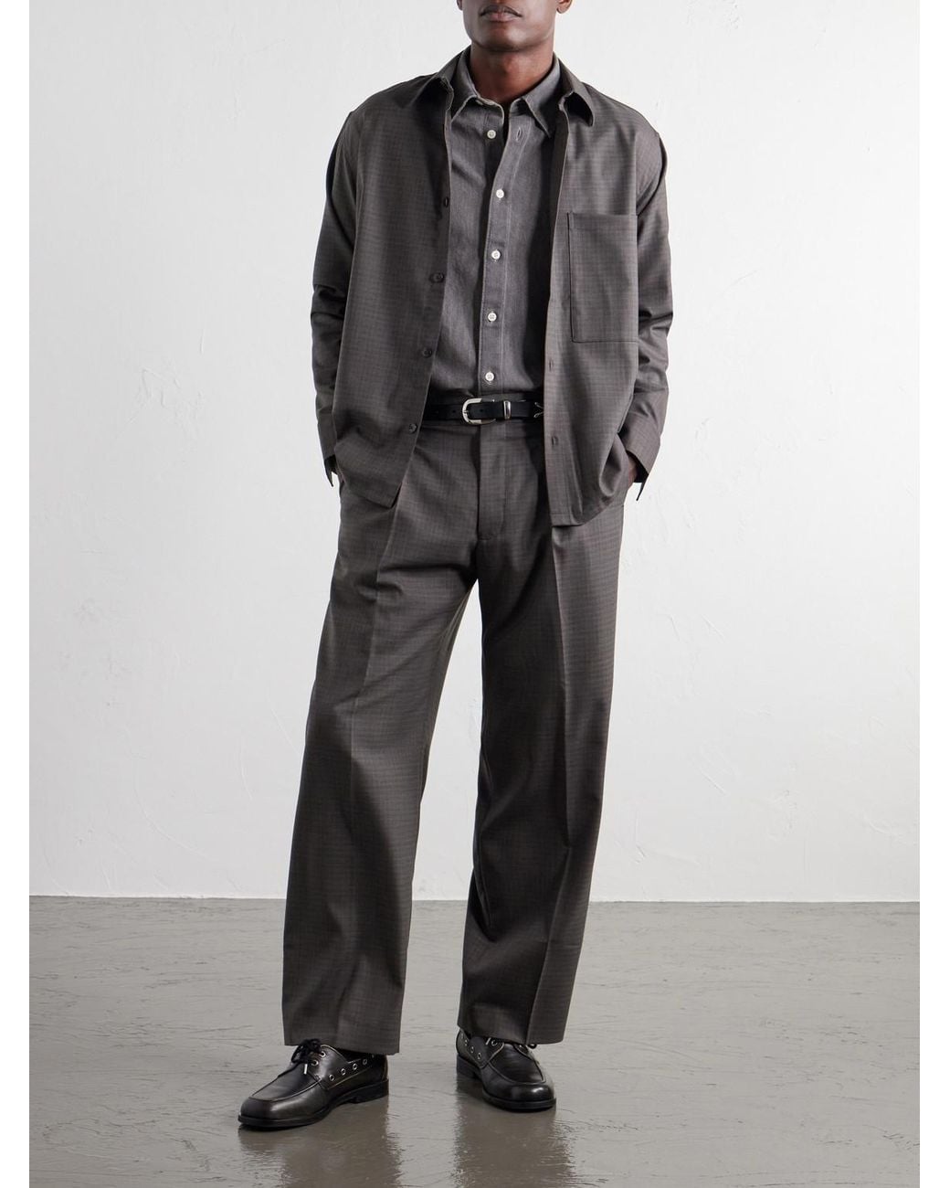 NN07 Gray Freddy 10071 Checked Basketweave Wool-Blend Shirt for men