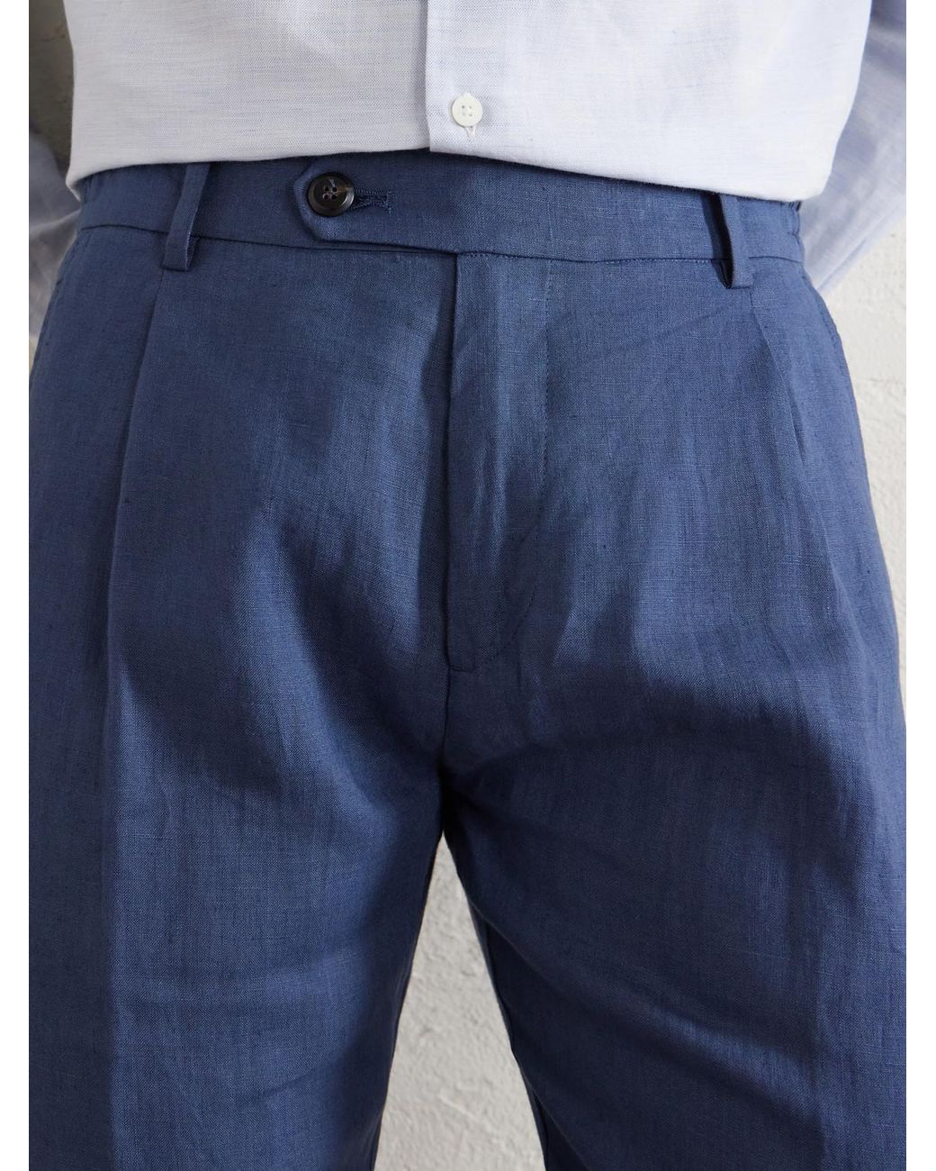 Eleventy Blue Flat Front Chino Linen Trousers for men