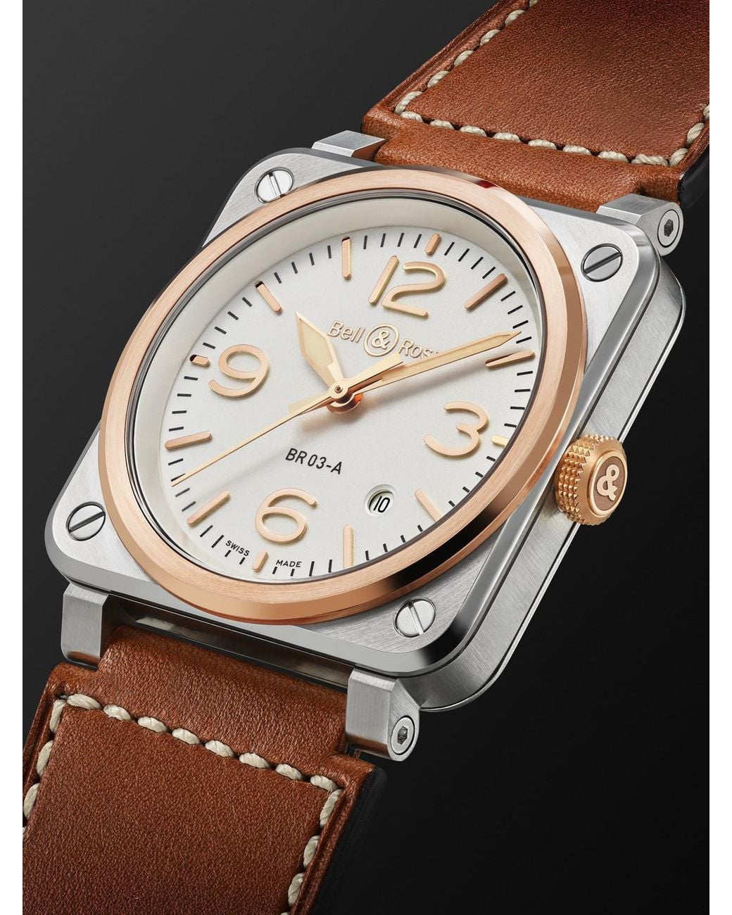 Bell & Ross Black Br-03 Automatic 18-Karat Rose And Steel Watch, Ref. Br03A-Wh-Stpg/Sca for men