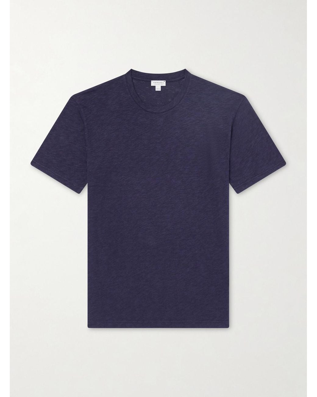 Sunspel Blue Cotton And Linen-Blend T-Shirt for men