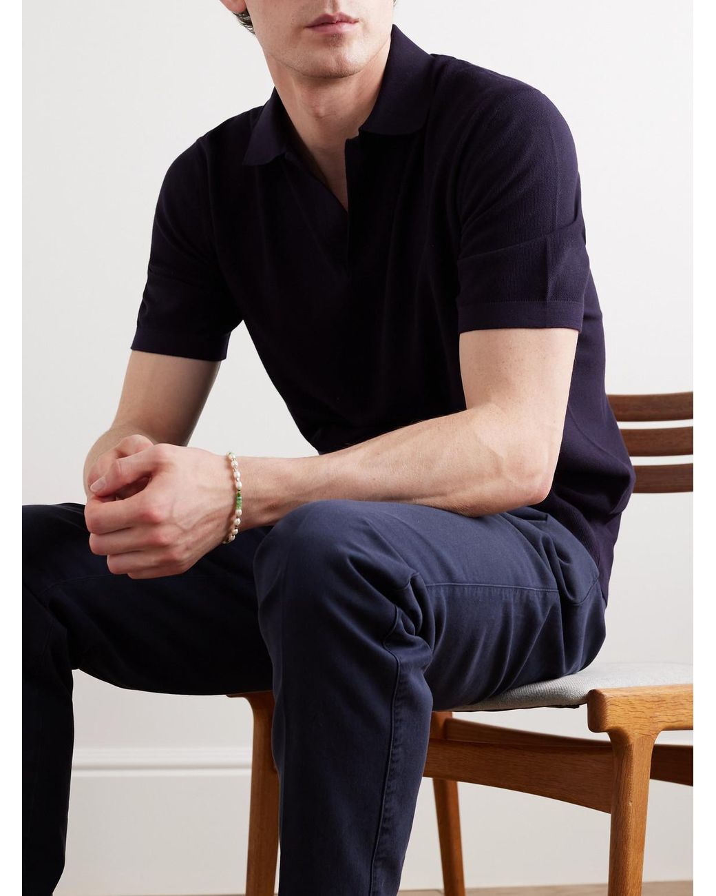 Loro Piana Blue Cotton And Silk-Blend Piqué Polo Shirt for men